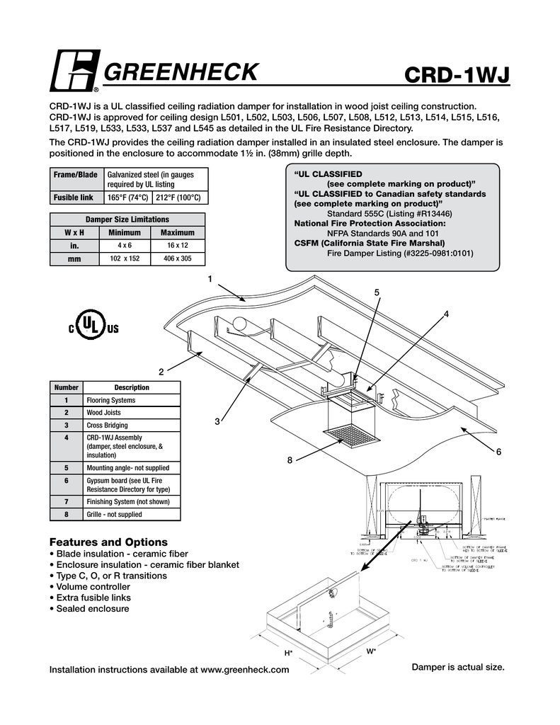 Crd 1wj Ceiling Radiation Damper For Wood Joist Applications