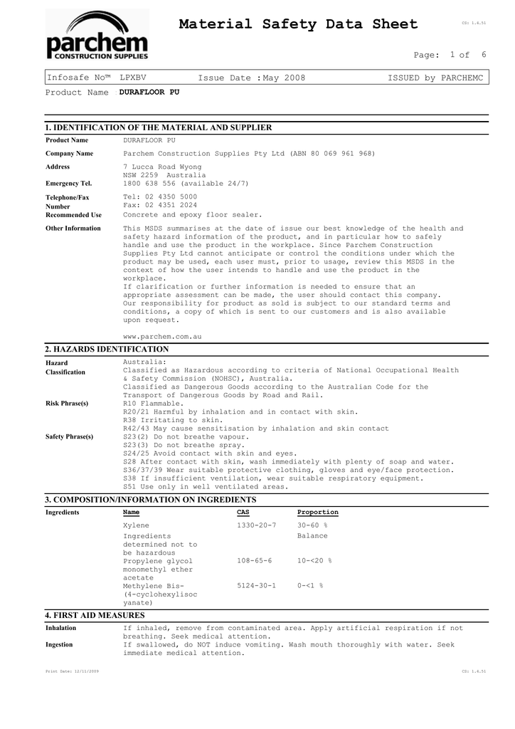 Pullman Carpet Cleaner Msds