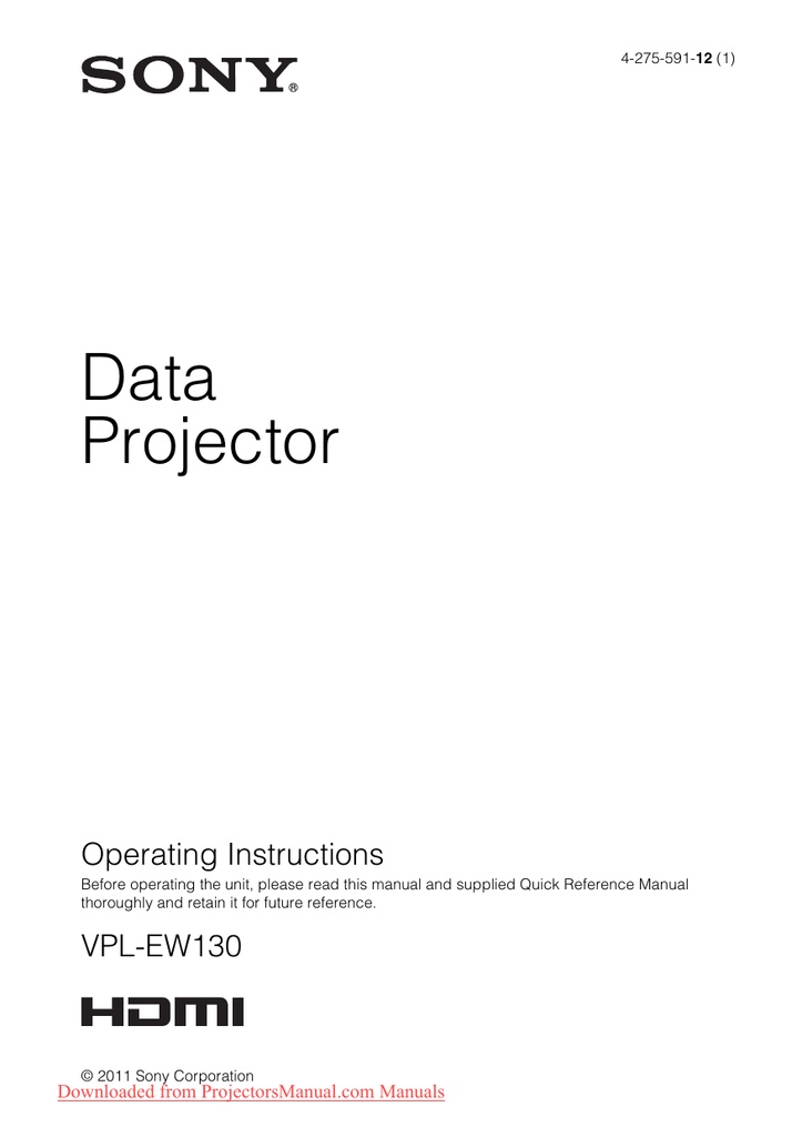 Sony Vpl Ew130 User Guide Manual Operating Instruction Pdf