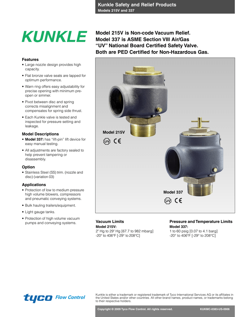 300 PSI for Air or Gas ASME Section VIII 1 Kunkle Pressure Relief Valve