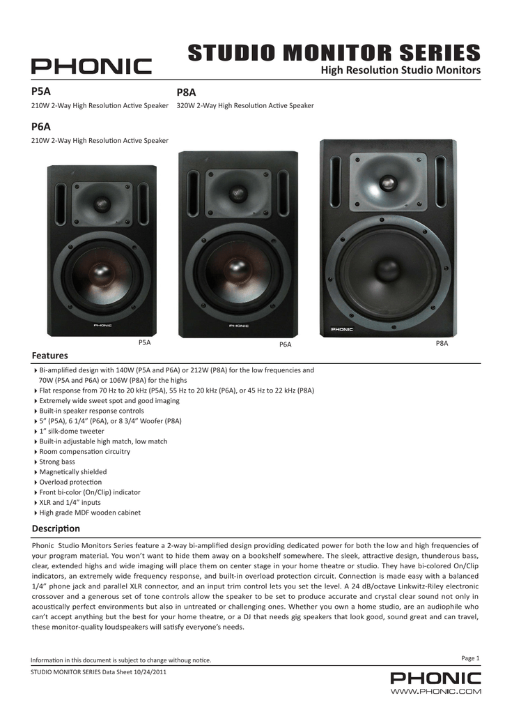 STUDIO MONITOR SERIES High Resolution Studio Monitors P5A | Manualzz