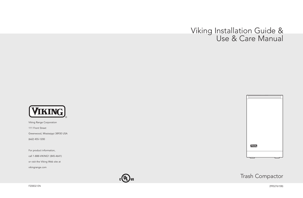 Viking Range FCU150 15" Wide Trash Compactor Use and Care Manual Manualzz