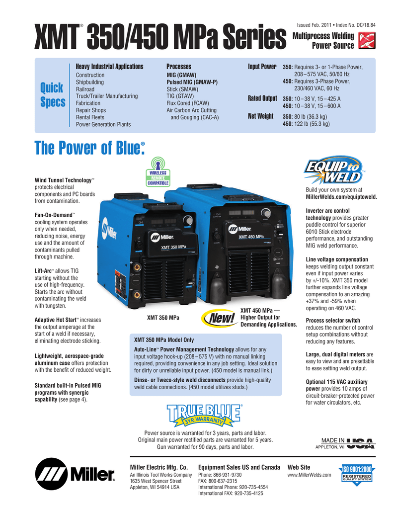 Xmt 350 450 Mpa Series Quick Multiprocess Welding Manualzz