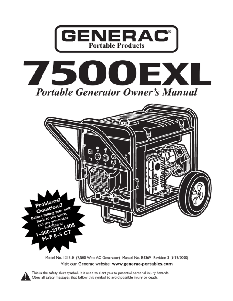 Generac Power Systems 7500EXL Rated watt Extended Life Generator