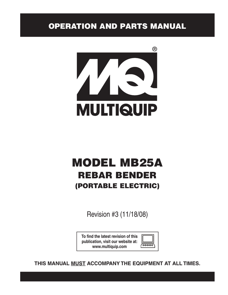 MQ Multiquip MB25A Rebar Bender Operation Manual Manualzz