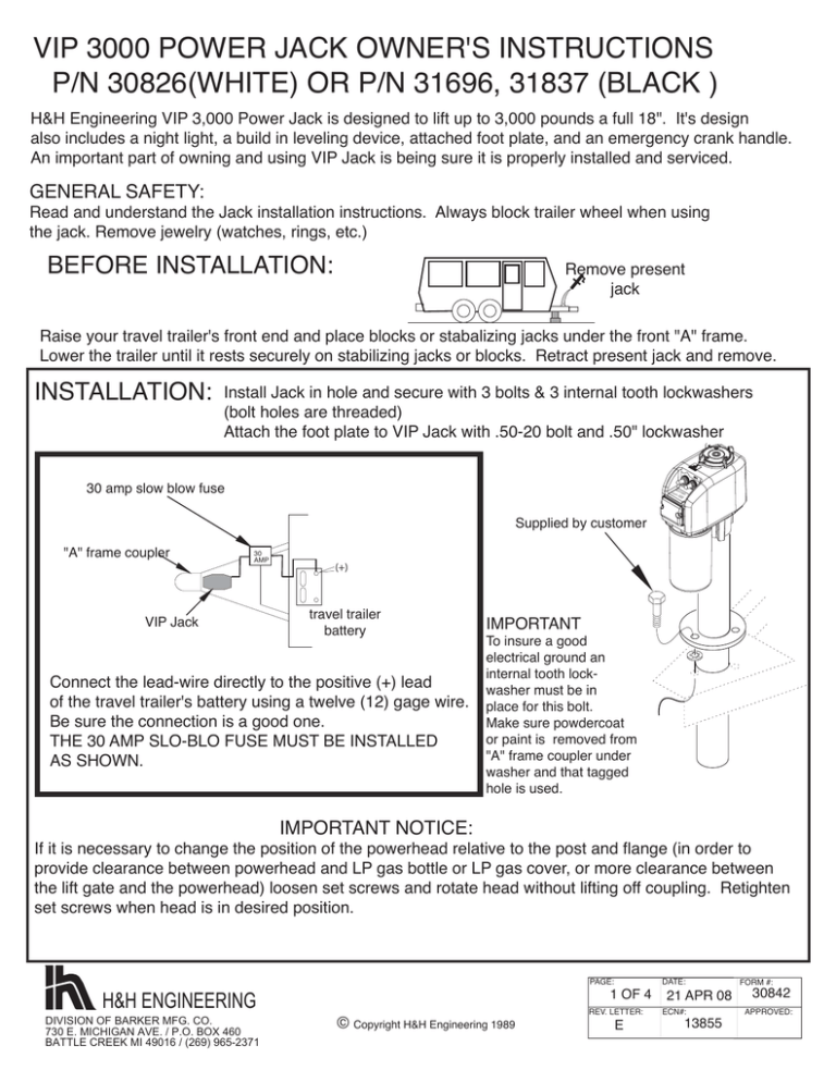 Barker Series 3000 Power Tongue Jack Instructions Manualzz