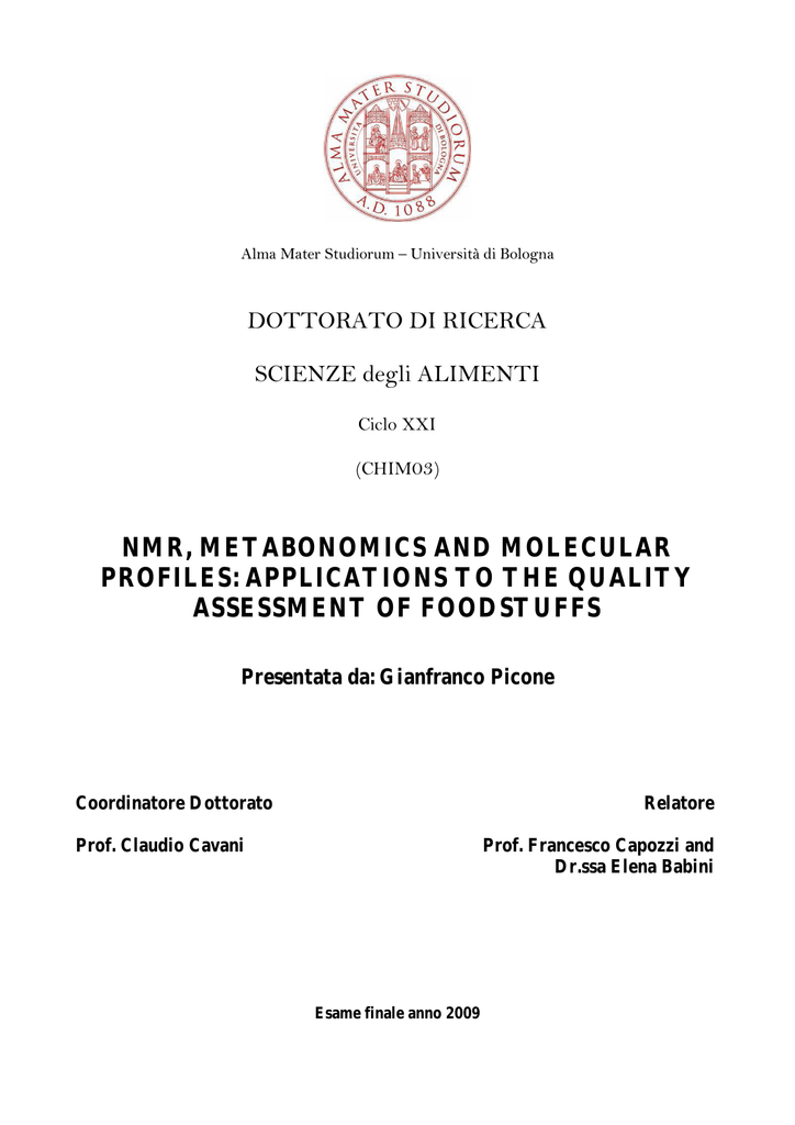 Picone Gianfranco Nmr Metabonomics And Molecular Profiles