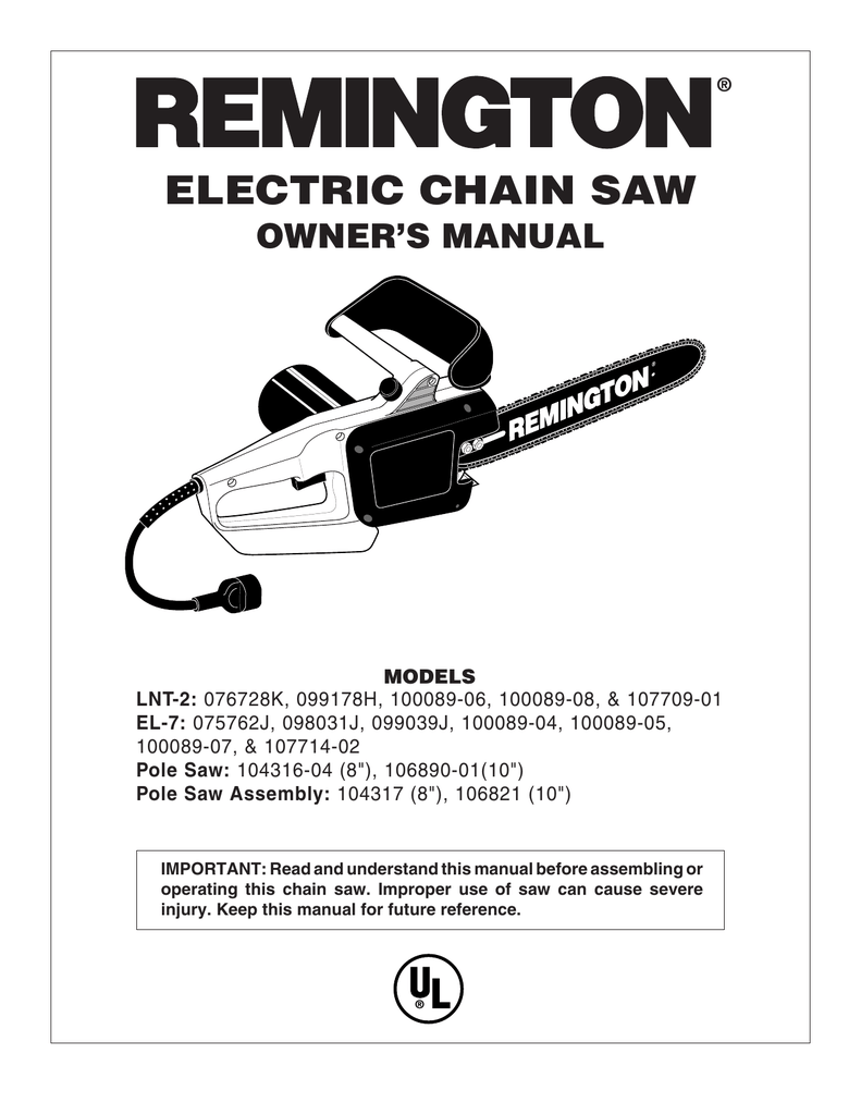 ELECTRIC CHAIN SAW OWNER’S MANUAL MODELS LNT2 Manualzz