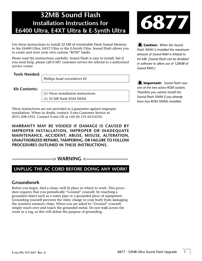 E Mu Eos 6877 Soundflash 32mb Upgrade Installation Manualzz