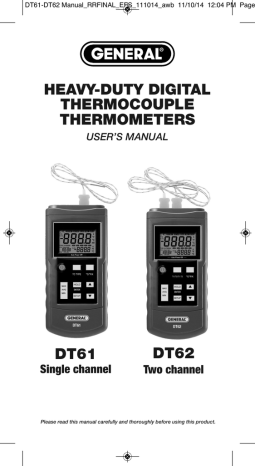 General DT62 Rugged Two-Channel Thermocouple Thermometer User's Manual | Manualzz