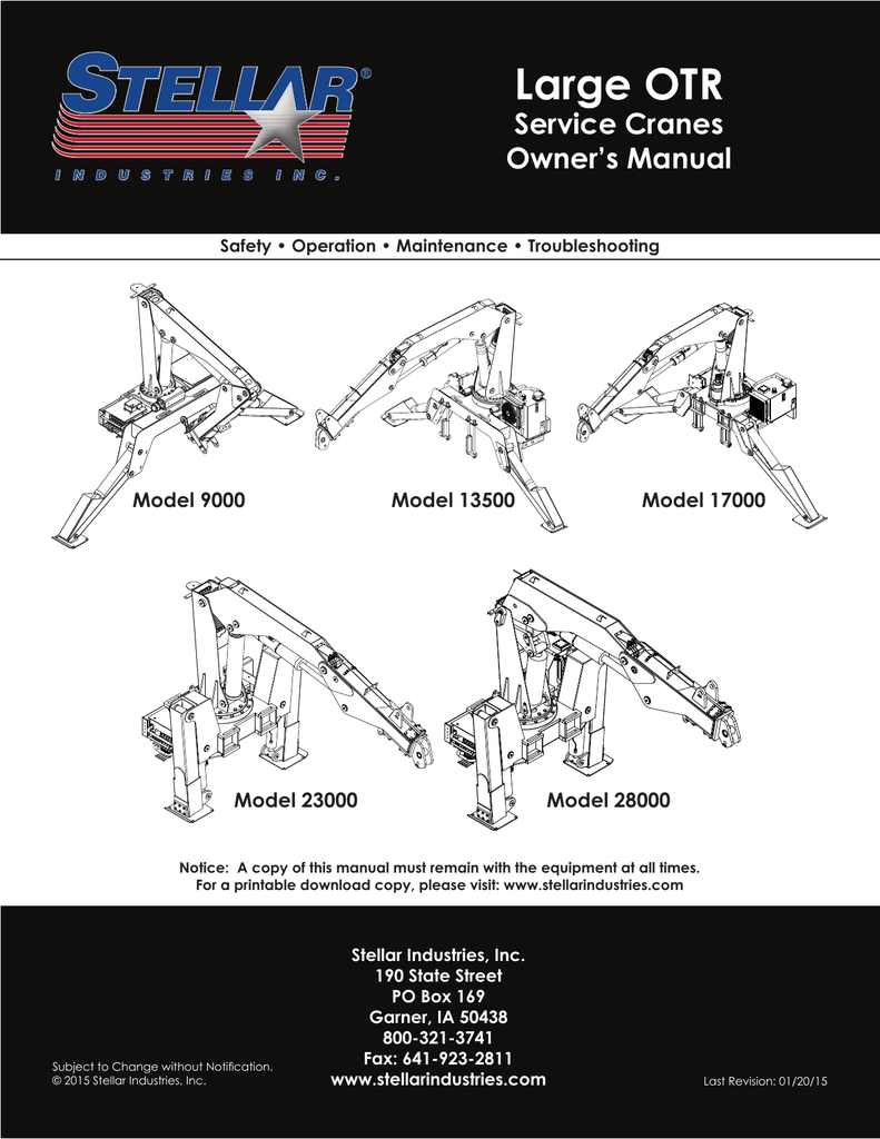Large OTR Service Cranes Owner’s Manual Model 9000 | Manualzz