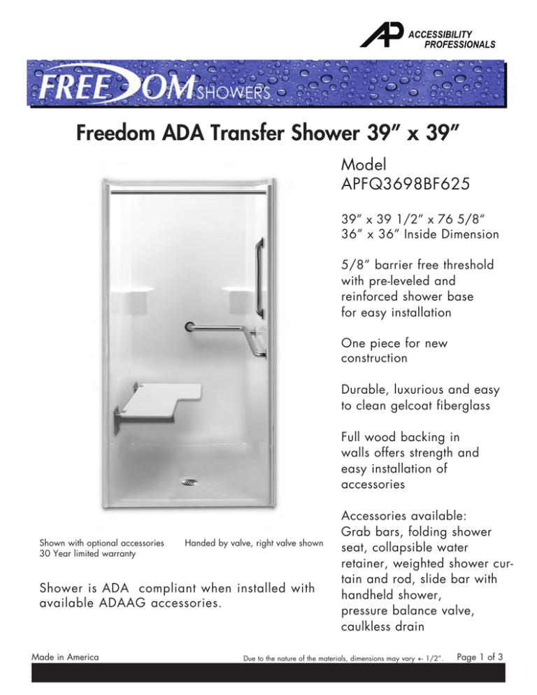 Installation Instructions Freedom Showers Manualzz
