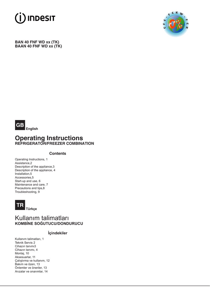 Operating Instructions Ban 40 Fnf Wd Xx Tk Refrigerator Freezer Combination Manualzz