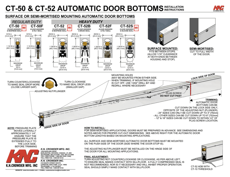 CT50 CT52 Automatic Door Bottom Installation Instructions Manualzz