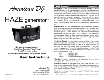 ADJ Haze Generator User manual | Manualzz
