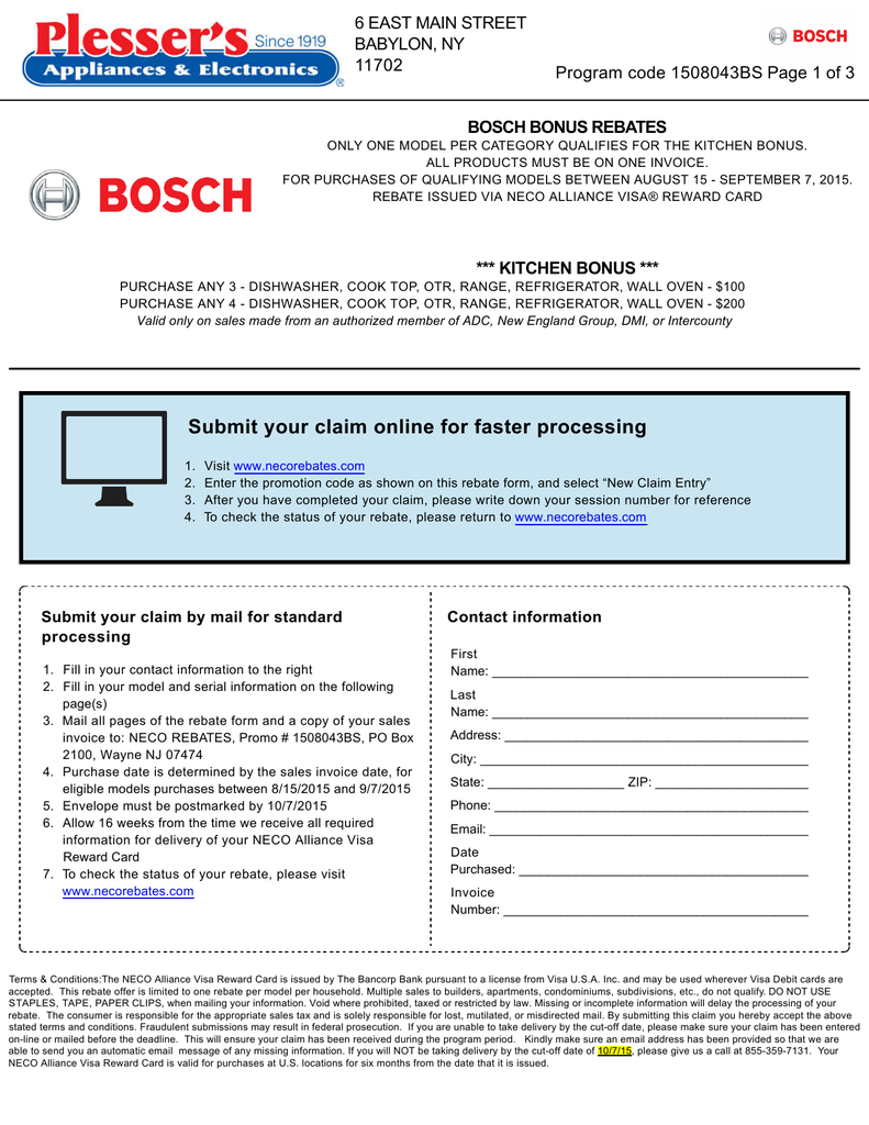 Bosch Bonus Rebates 6 East Main Street Babylon Ny 11702 Manualzz