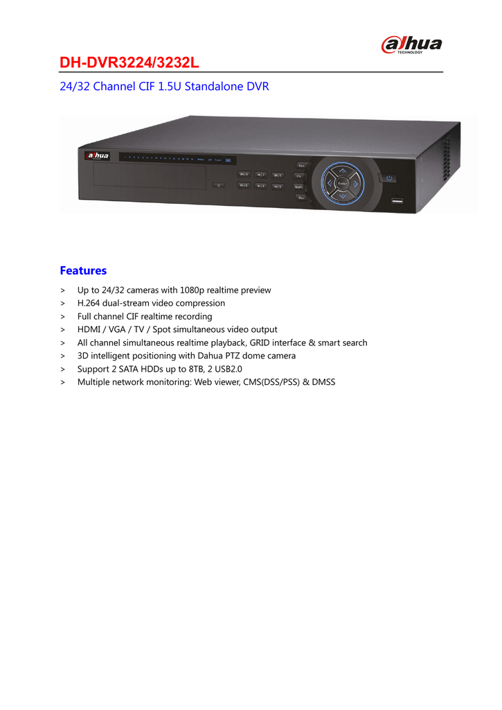 Dahua Technology DHDVR3224L Digital video recorders (DVRs) datasheet