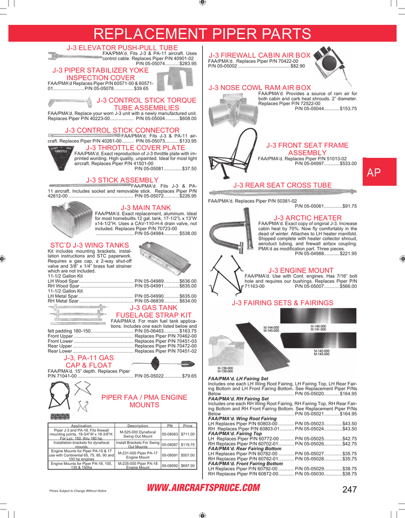 Page 247 J 3 Elevator Push Pull Tube J 3 Piper Stabilizer Yoke Inspection Cover J 3 Control Stick Torque Tube Assemblies J 3 Control Stick Connector J 3 Throttle Cover Plate J 3 Stick Assembly J 3 Main