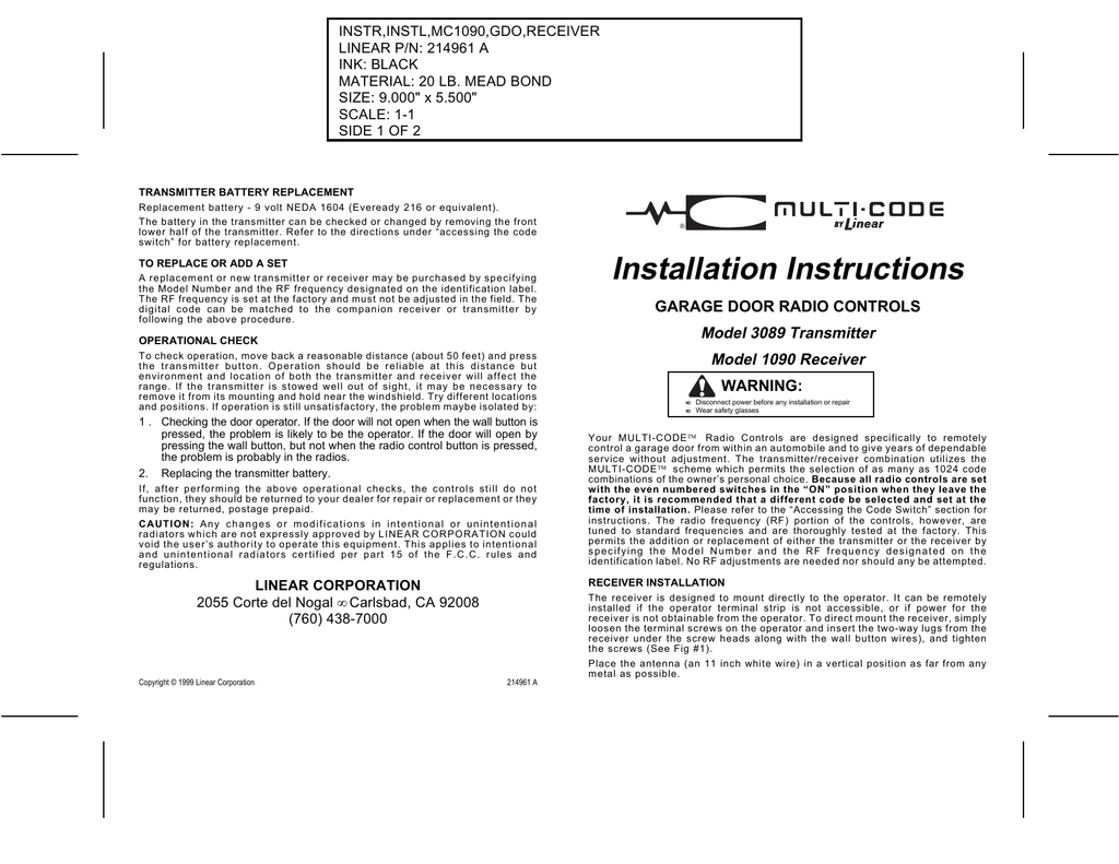 Linear Garage Door Opener Manual Ld050 Dandk Organizer