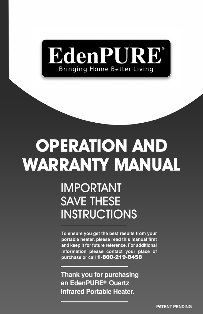 EdenPURE GEN7 Heater Manual | Manualzz