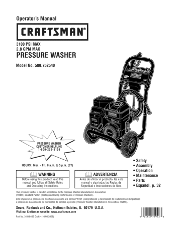 Craftsman 580752540 Pressure Washer Owner's Manual | Manualzz