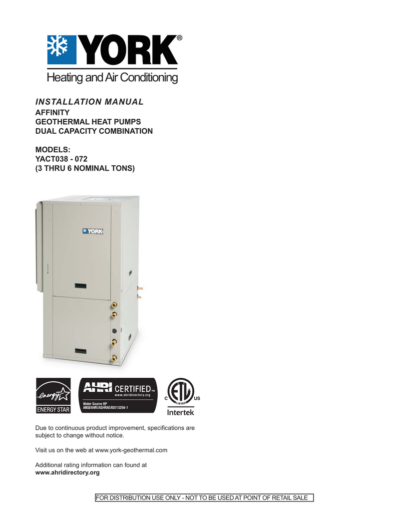 Heating and Air Conditioning INSTALLATION MANUAL AFFINITY GEOTHERMAL HEAT PUMPS | manualzz.com