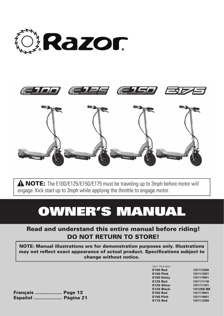 Razor E175 Owner's Manual Manualzz