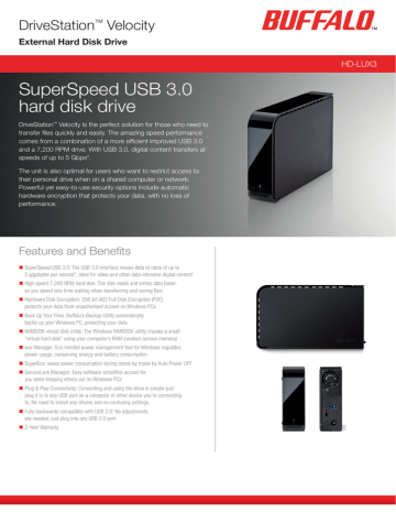 SuperSpeed USB 3.0 hard disk drive DriveStation Velocity | Manualzz