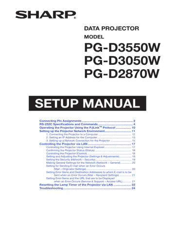 Sharp Notevision PG-D2870W Setup Manual | Manualzz