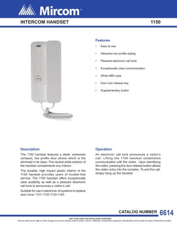 Cat 6614 Urmet 1150 Intercom Handset En Manualzz