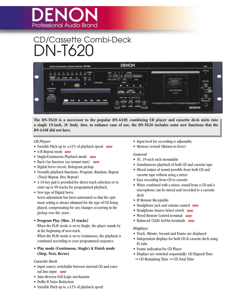 Denon DNT620 Rental Spec Sheet Manualzz