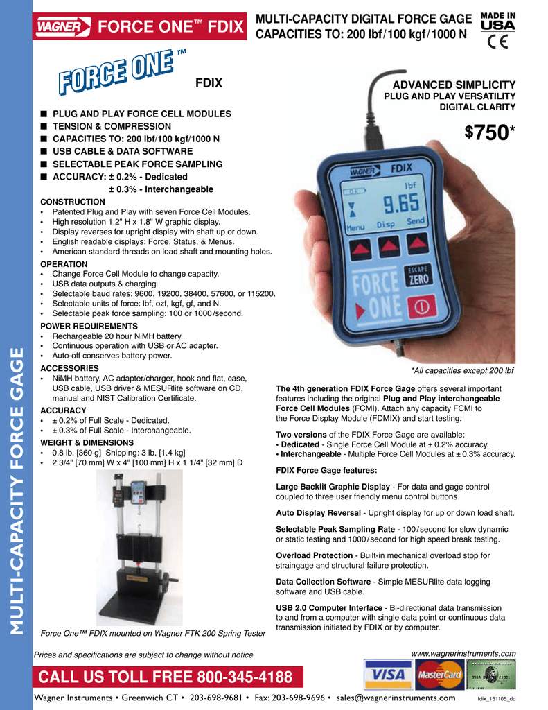 Motion, Speed & Force 100 x 0.1 lbf Wagner Instruments FDX Digital