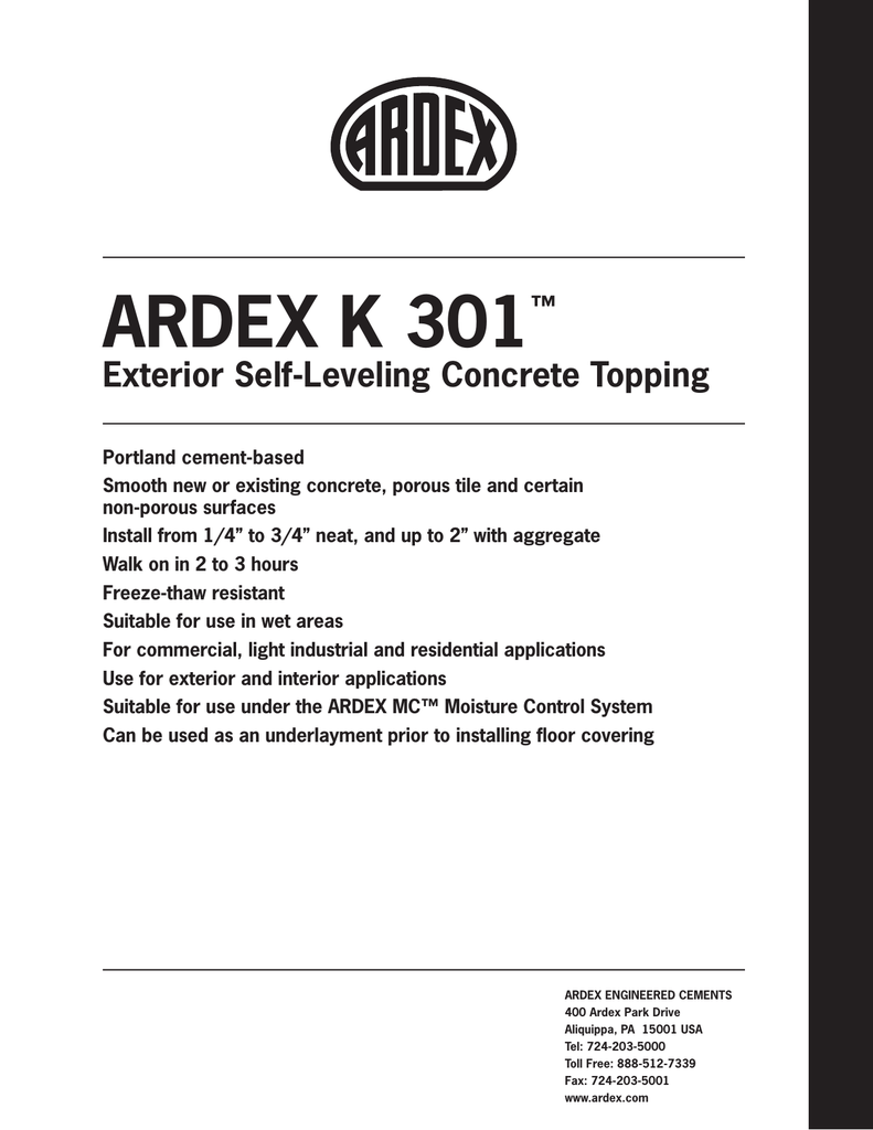 ARDEX K 301 Exterior SelfLeveling Concrete Topping
