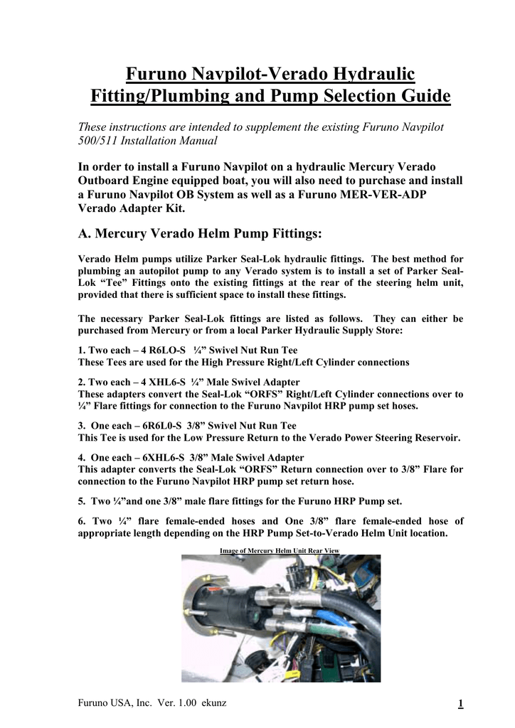 Navpilot Verado Hydraulic Fitting Selection Guide Manualzz
