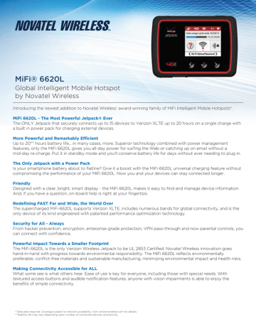 MiFi‰ 6620L Global Intelligent Mobile Hotspot by Novatel Wireless