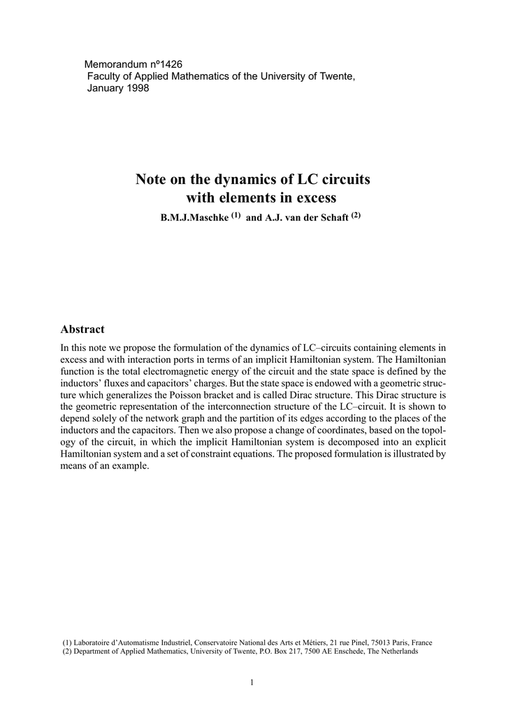 Note On The Dynamics Of Lc Circuits With Elements In Excess Abstract Manualzz