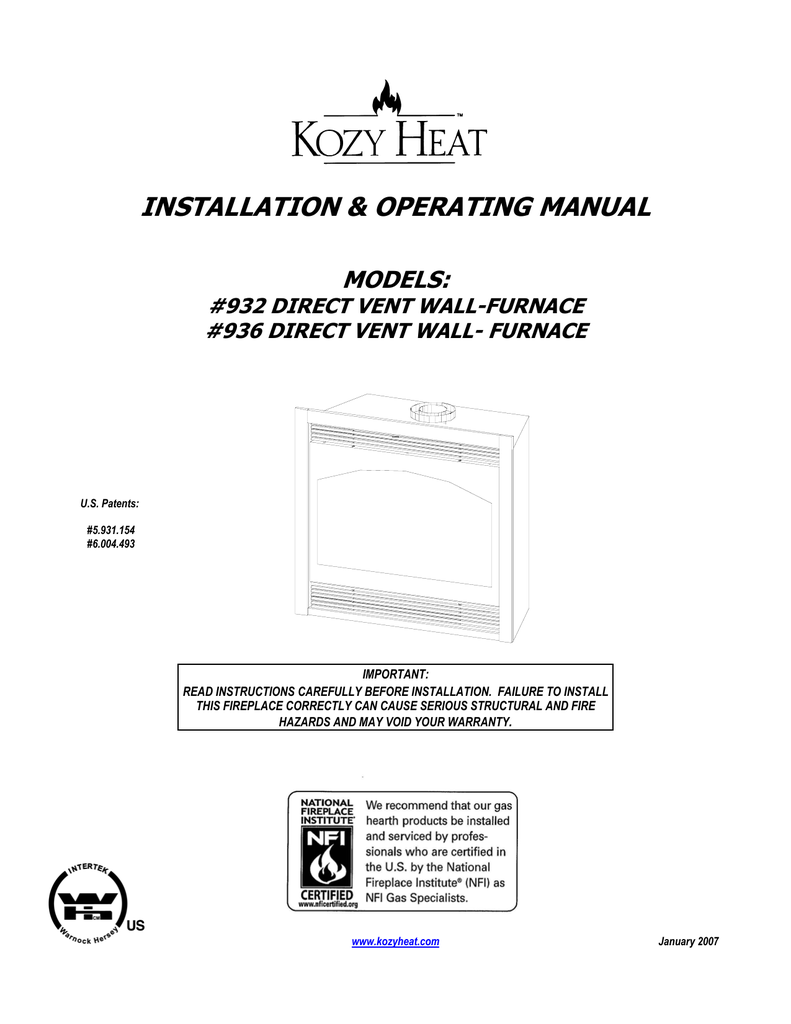 Installation Amp Operating Manual Models 932 Direct Vent Wall