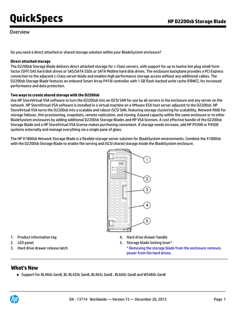 QuickSpecs HP D2200sb Storage Blade Overview Manualzz