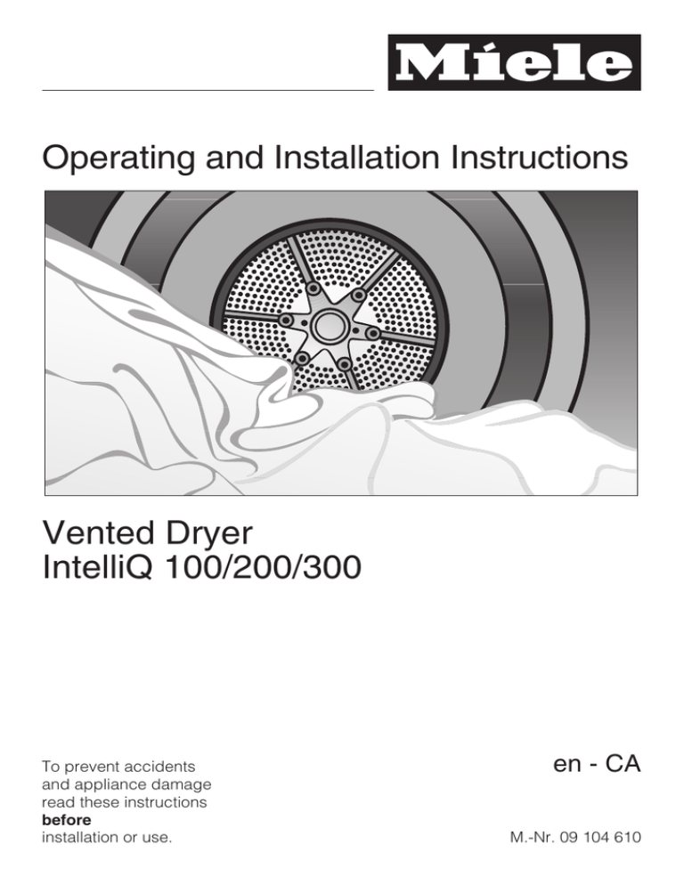Miele Vented Dryer Manual Intelliq 100 200 Manualzz