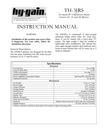 Hygain TH-3JRS Instruction Manual - Download & Read Online | Manualzz