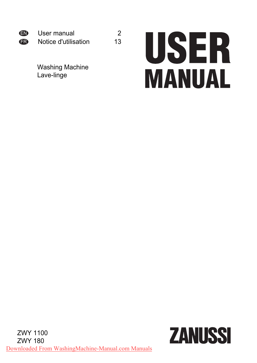 Zanussi ZWY 1100 Washing Machine User Manual Manualzz