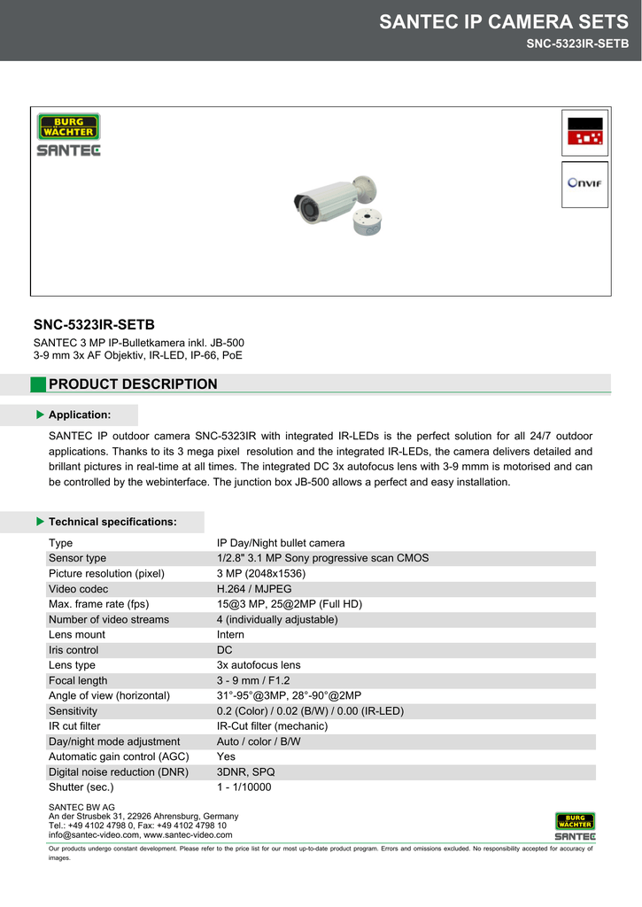 Santec Ip Camera Sets Snc 5323ir Setb Product Description Manualzz