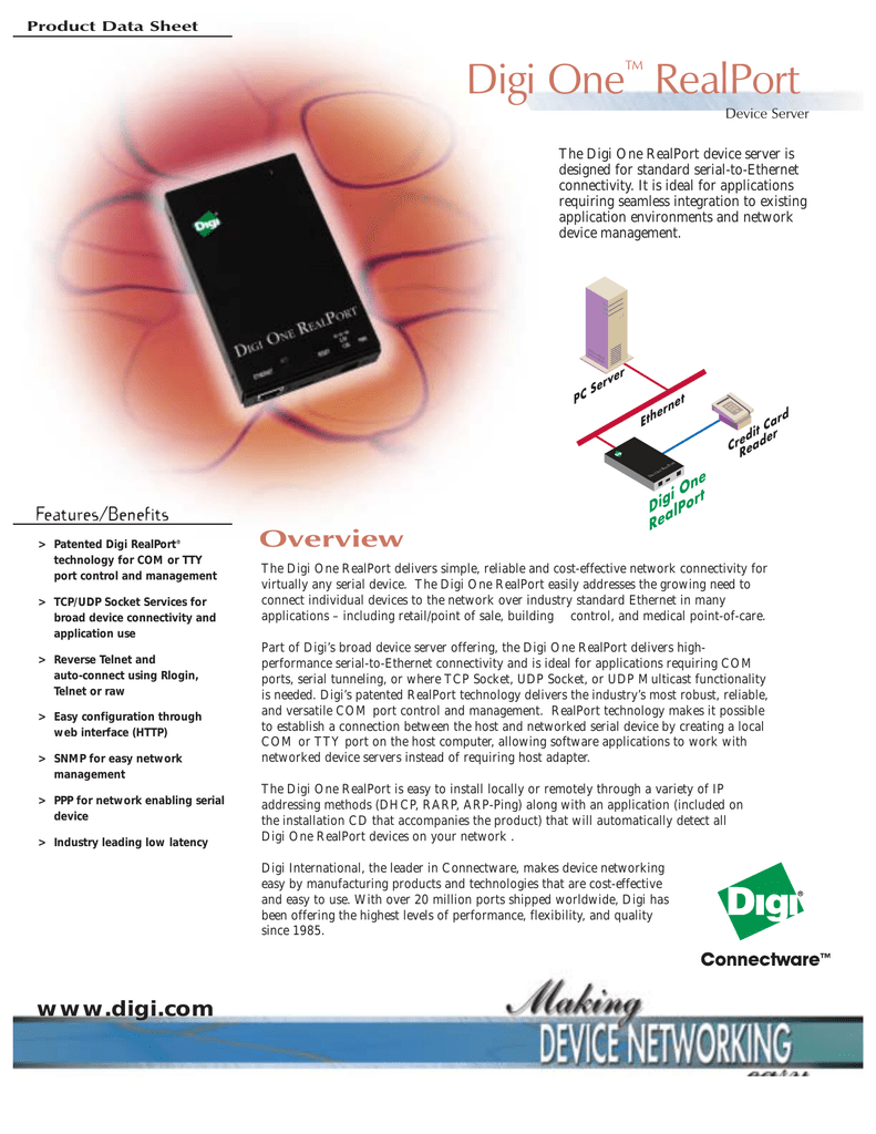 Digi Digi One Realport Access Control Systems Kits Datasheet Manualzz