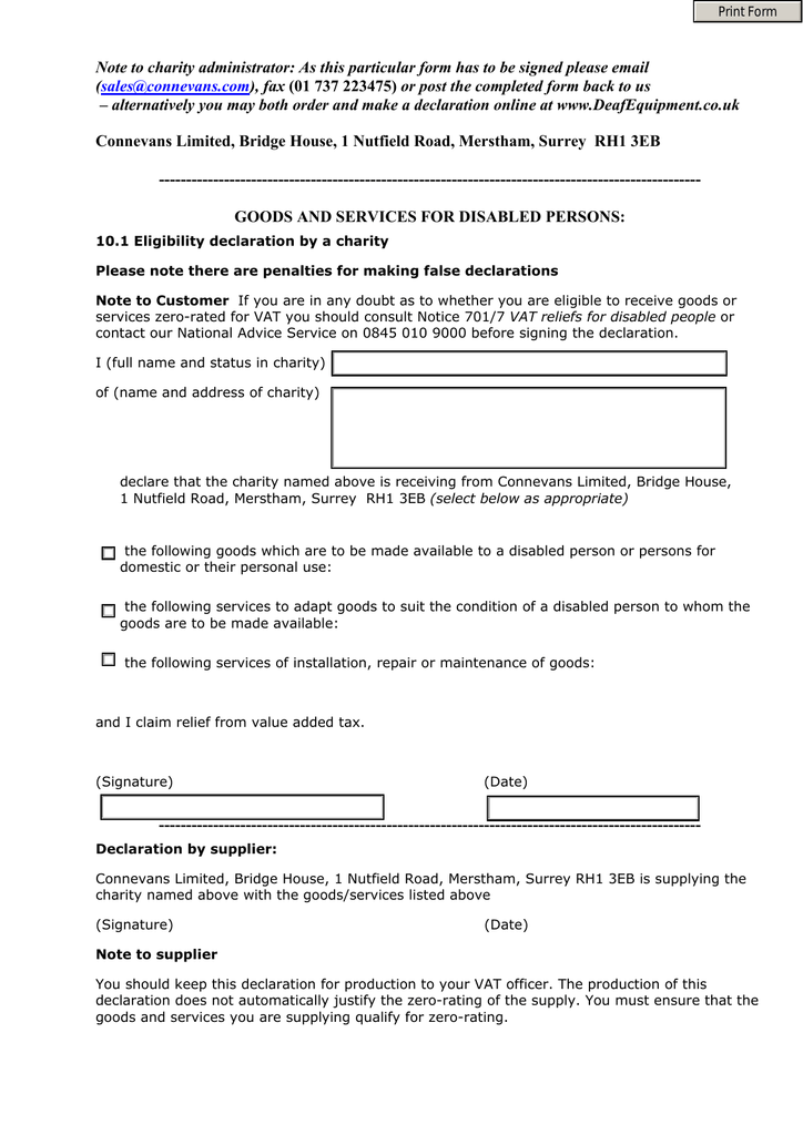 Vat Declaration Form For A Charity Manualzz