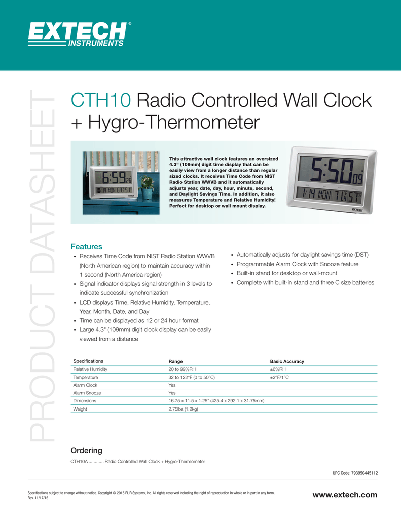 Extech cth10?a Radio Controlled hygro-thermometerクロック