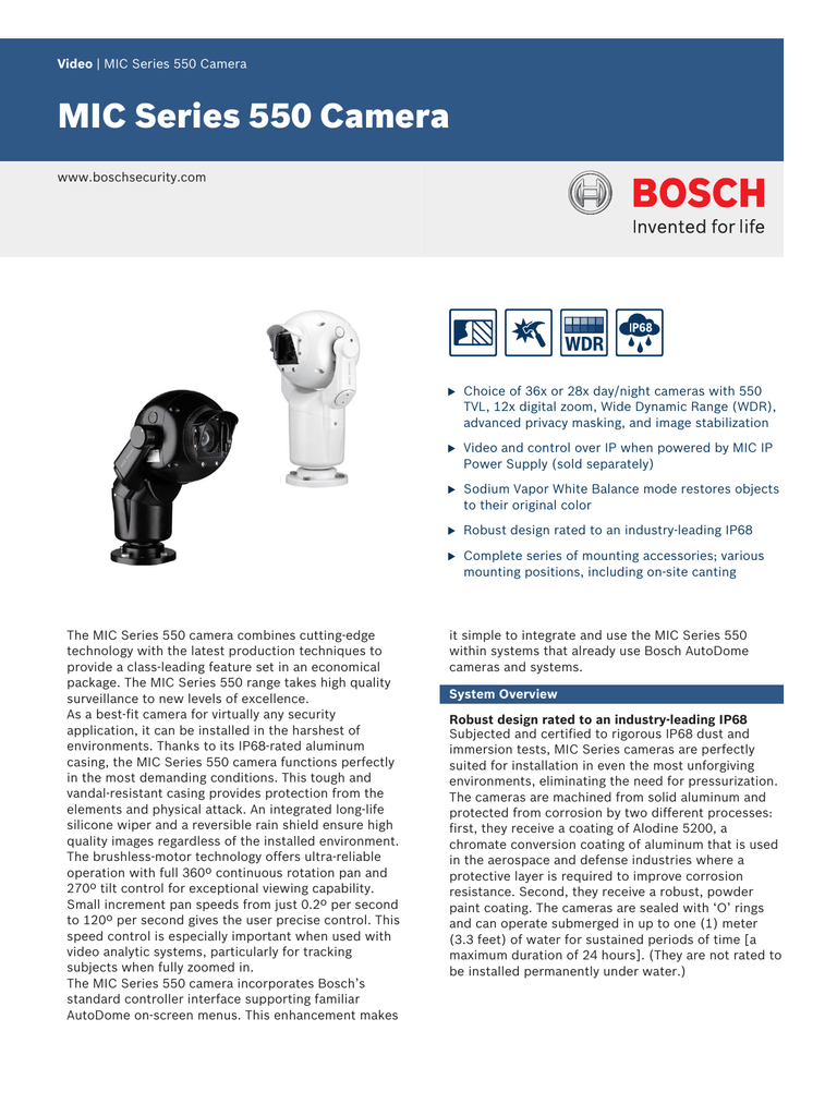 Bosch MIC550ALW36N IP Dome cameras datasheet Manualzz