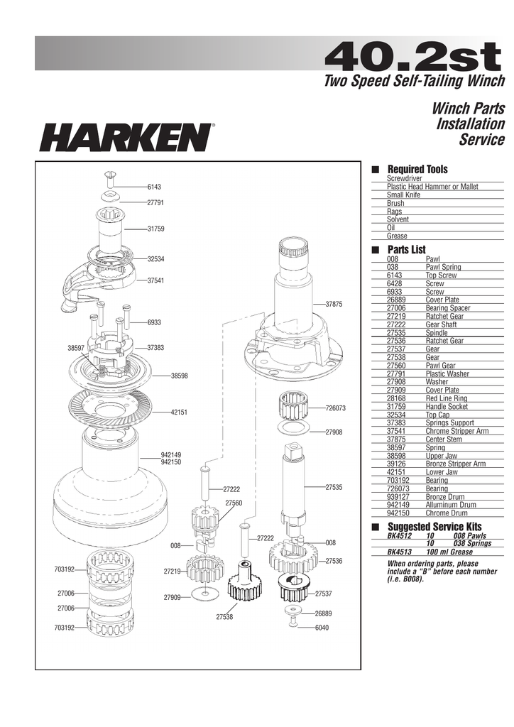Harken Winch Manual Model 40.2ST 1/1/2004 Manualzz