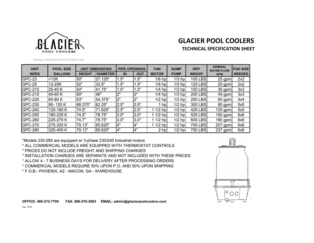 Glacier Pool Chiller Technical Specifications Manualzz