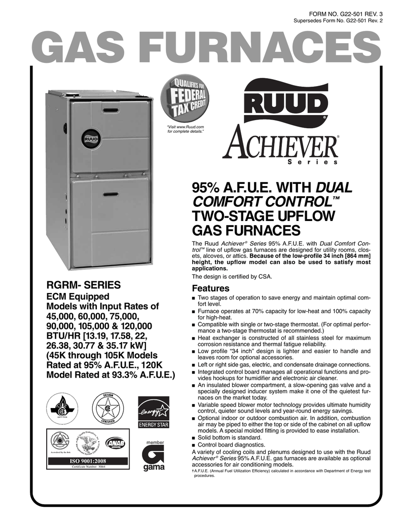 Ruud achiever plus series furnace