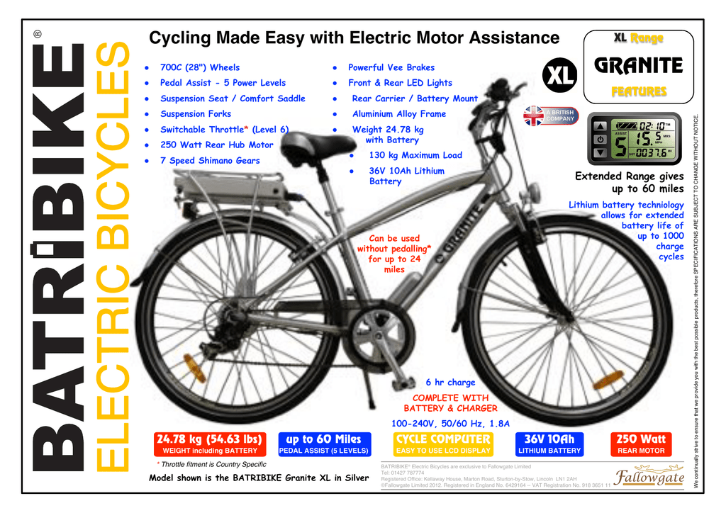 BATRIBIKE Granite XL Data Sheet | Manualzz